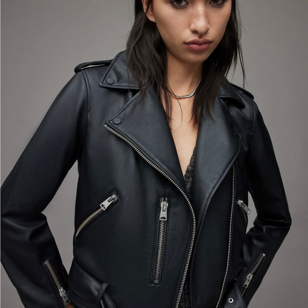 NWT AllSaints Balfern Biker Leather Moto Jacket | 100% sheep leather, black